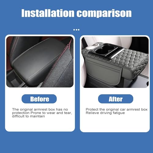 AOUTTUOA Universal Car Multifunctional Armrest Heightening Pad Gray Car Center Console Cover Microfiber PU Leather with Built-in Tissue Box & Cup Holder & Phone Storage Slot & Side Pockets - Image 3