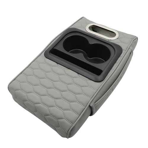 AOUTTUOA Universal Car Multifunctional Armrest Heightening Pad Gray Car Center Console Cover Microfiber PU Leather with Built-in Tissue Box & Cup Holder & Phone Storage Slot & Side Pockets - Image 1