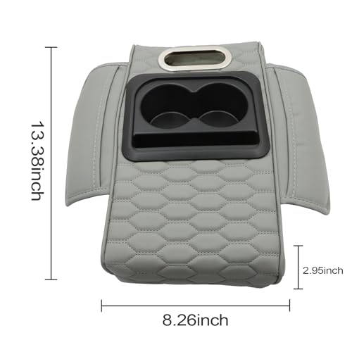 AOUTTUOA Universal Car Multifunctional Armrest Heightening Pad Gray Car Center Console Cover Microfiber PU Leather with Built-in Tissue Box & Cup Holder & Phone Storage Slot & Side Pockets - Image 4