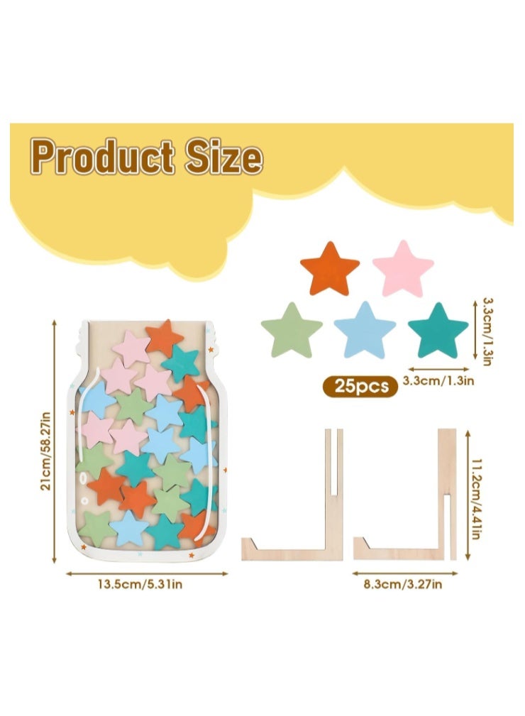 نظام مكافآت Star Jar مكافأة Jar مكافأة تحفيزية للأطفال Star Jar مع قاعدة خشبية مخطط مكافآت للأطفال لمكافآت الفصل الدراسي مكافآت تحفيزية للطلاب والمعلمين، لوازم مدرسية، أدوات مكتبية (25 نجمة) - Image 3