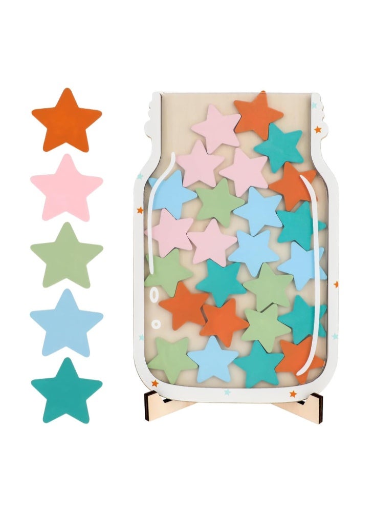 نظام مكافآت Star Jar مكافأة Jar مكافأة تحفيزية للأطفال Star Jar مع قاعدة خشبية مخطط مكافآت للأطفال لمكافآت الفصل الدراسي مكافآت تحفيزية للطلاب والمعلمين، لوازم مدرسية، أدوات مكتبية (25 نجمة) - Image 1