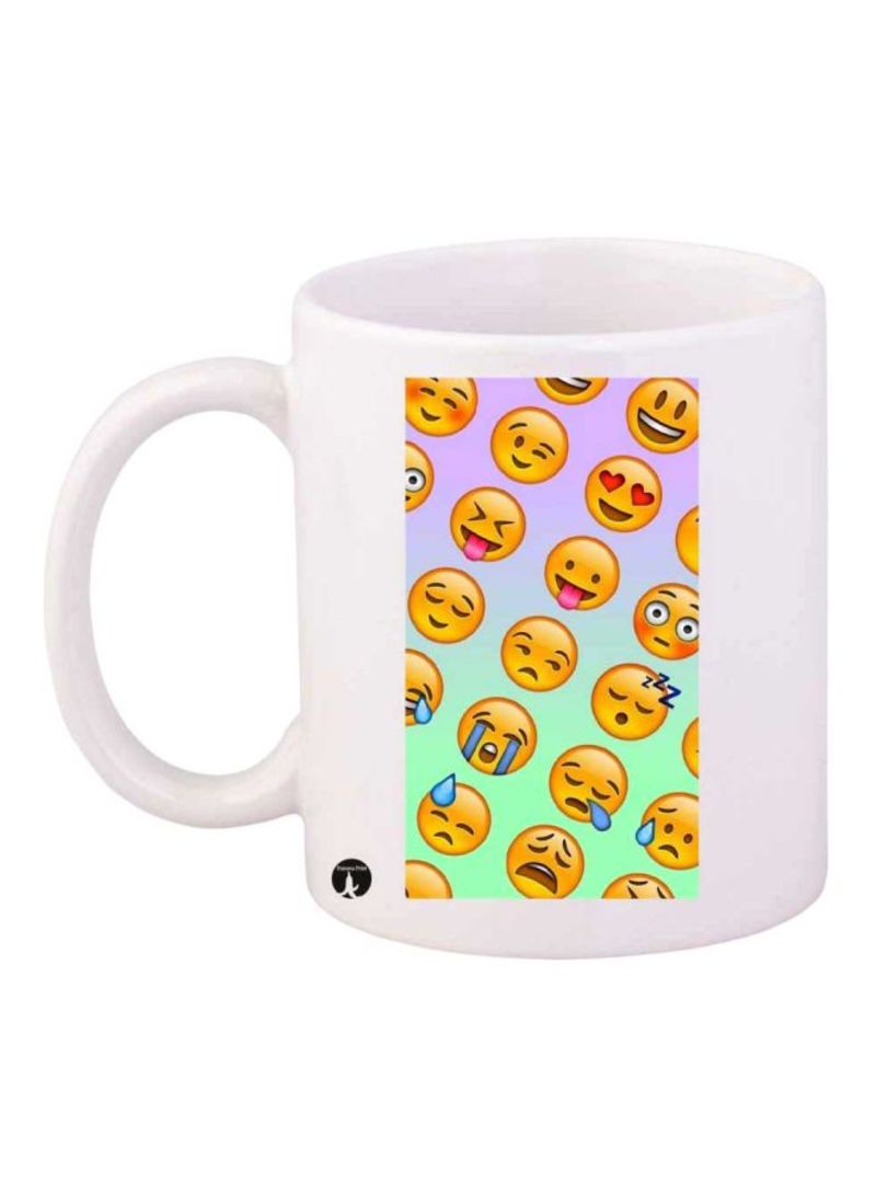 Emojis Printed Mug White/Yellow/Green Standard Size
