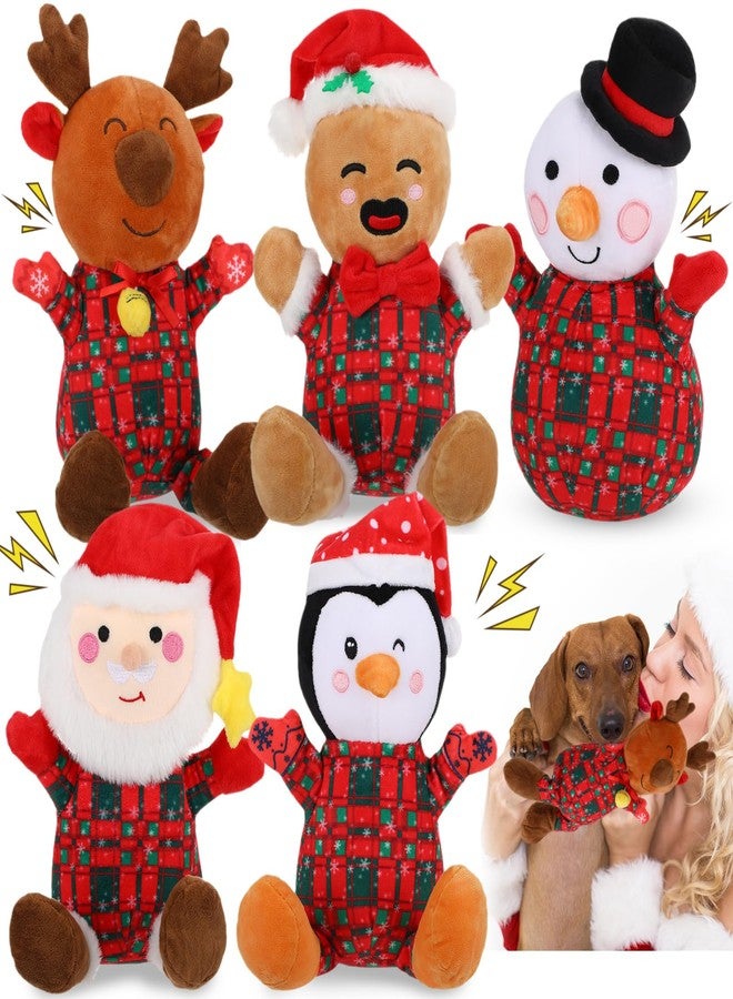 Vinsot 5 Pcs Large Christmas Squeaky Dog Toys Gift Interactive Plush Toy for Keeping Them Busy Chew Toy for Small Medium Large Dog Santa Moose Snowman Penguin(Soft,Plaid Style) - Image 1