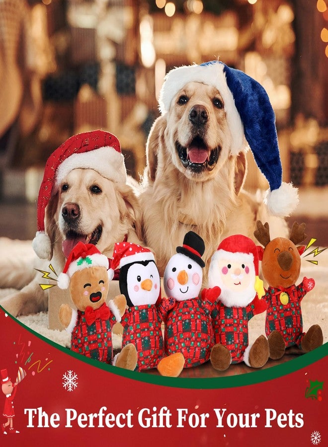 Vinsot 5 Pcs Large Christmas Squeaky Dog Toys Gift Interactive Plush Toy for Keeping Them Busy Chew Toy for Small Medium Large Dog Santa Moose Snowman Penguin(Soft,Plaid Style) - Image 5