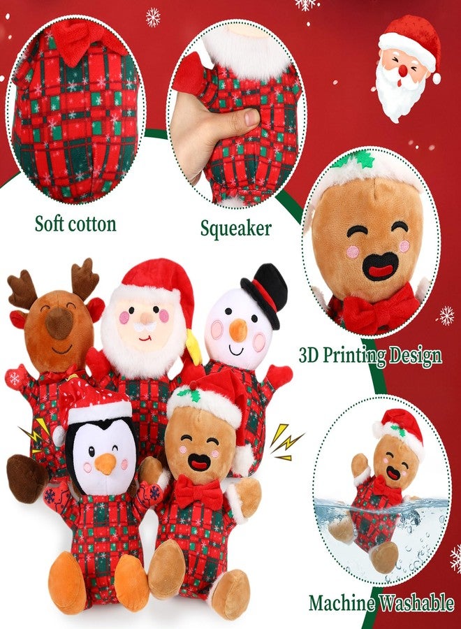 Vinsot 5 Pcs Large Christmas Squeaky Dog Toys Gift Interactive Plush Toy for Keeping Them Busy Chew Toy for Small Medium Large Dog Santa Moose Snowman Penguin(Soft,Plaid Style) - Image 4