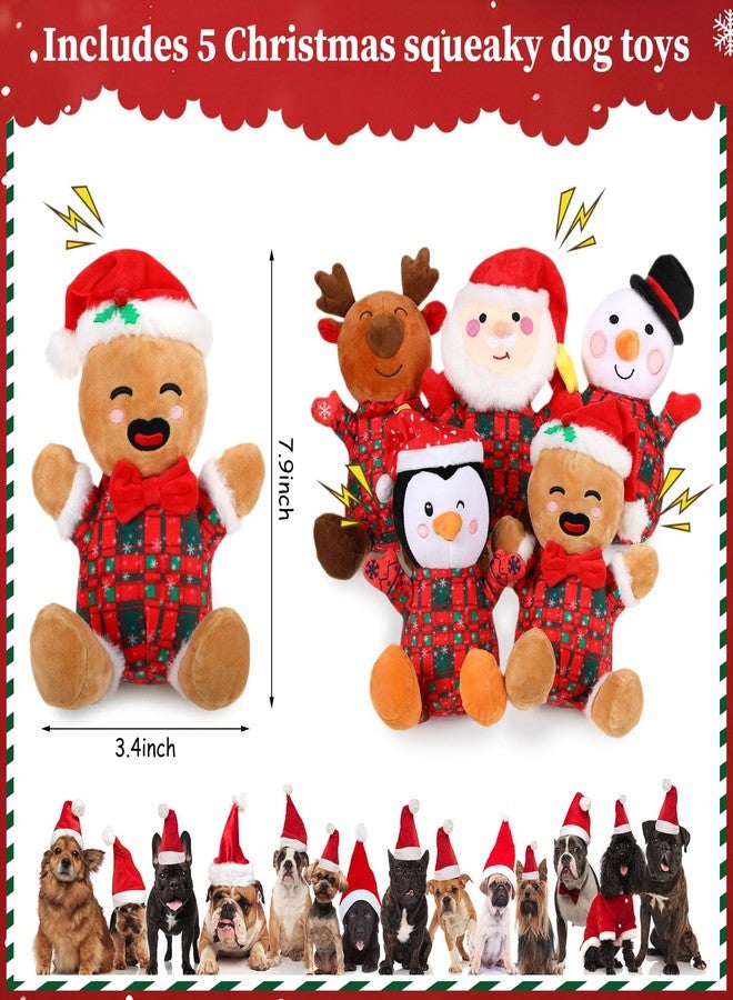 Vinsot 5 Pcs Large Christmas Squeaky Dog Toys Gift Interactive Plush Toy for Keeping Them Busy Chew Toy for Small Medium Large Dog Santa Moose Snowman Penguin(Soft,Plaid Style) - Image 3