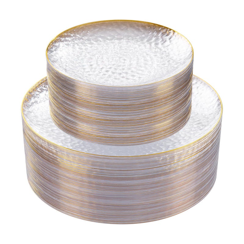 Rubtlamp 60Pcs Clear Plastic PlatesClear Disposable Plates With Gold RimHeavyduty Gold PlatesHammered Party Plates Include 30Clear DessertPlatos30DinnerPlatos for Wedding Party - Image 3