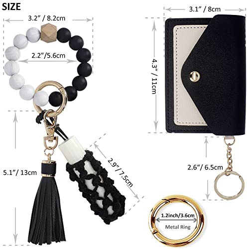 BIHRTC Keyring Wallet Keychain Silicone Beads Bracelet Wristlet with Hand-knitted Net Chapstick Holder Bag PU leather Tassel for Women and Girls House Car Keys Ring Holder Bangle - Image 2