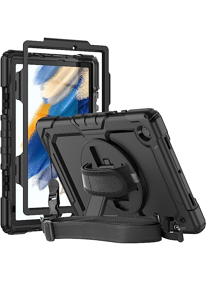 PROMASS Samsung Galaxy Tab A8 10.5 Inch Case 2022 With Pencil Holder&Screen Protector Full Body Cover With Hand Strap&Shoulder Strap Heavy Duty Shockproof Durable Rugged Protective Case For Kids Black - Image 1