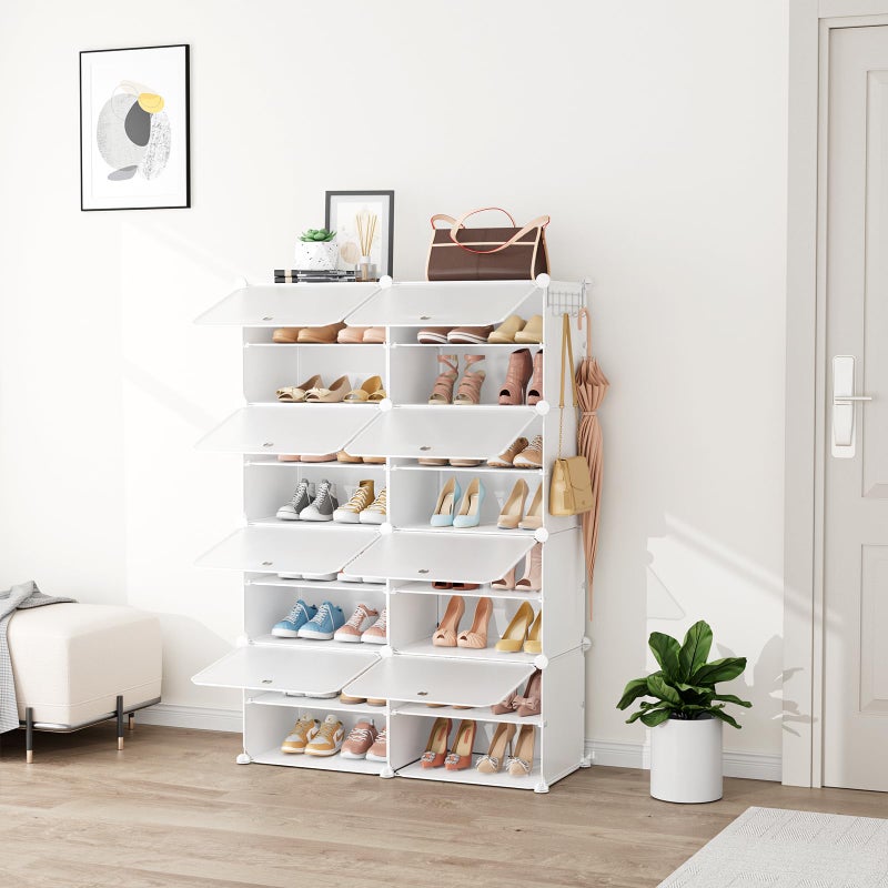 BrFoYu Shoe Rack 8 Tier Shoe Storage Cabinet with Door 32 Pair Tall Shoes Rack Organizer Free Standing Expandable Stable Plastic Easy Assembly Shoes Shelf for Closet Hallway Entryway Bedroom White - Image 2