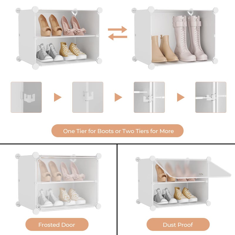 BrFoYu Shoe Rack 8 Tier Shoe Storage Cabinet with Door 32 Pair Tall Shoes Rack Organizer Free Standing Expandable Stable Plastic Easy Assembly Shoes Shelf for Closet Hallway Entryway Bedroom White - Image 5