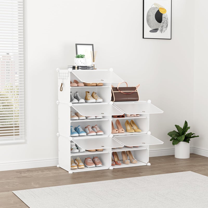 BrFoYu Shoe Rack 8 Tier Shoe Storage Cabinet with Door 32 Pair Tall Shoes Rack Organizer Free Standing Expandable Stable Plastic Easy Assembly Shoes Shelf for Closet Hallway Entryway Bedroom White - Image 4