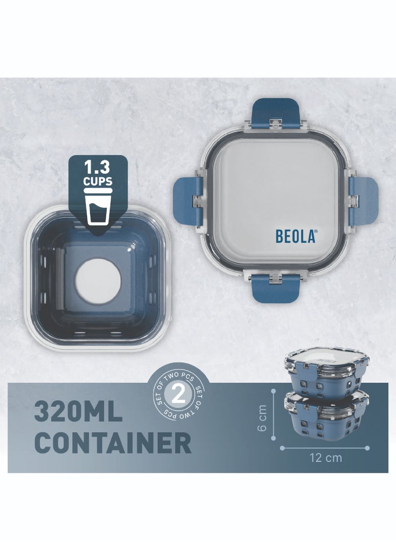 BEOLA Set of 2 Glass Food Storage Containers with Airtight Lids and Silicone Protection, Leakproof Food Organizer, Freezer, Dishwasher, Microwave Safe, Kitchen Organizer for Food (320ml, Marine Blue)  - Image 3