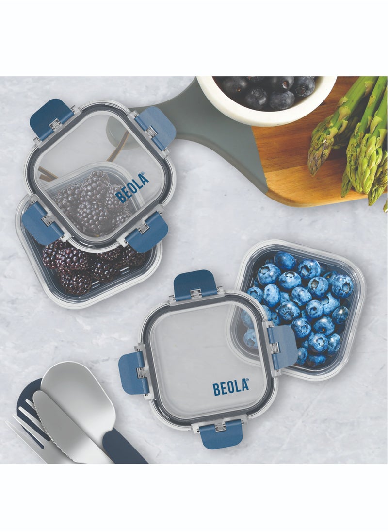BEOLA Set of 2 Glass Food Storage Containers with Airtight Lids and Silicone Protection, Leakproof Food Organizer, Freezer, Dishwasher, Microwave Safe, Kitchen Organizer for Food (320ml, Marine Blue)  - Image 4