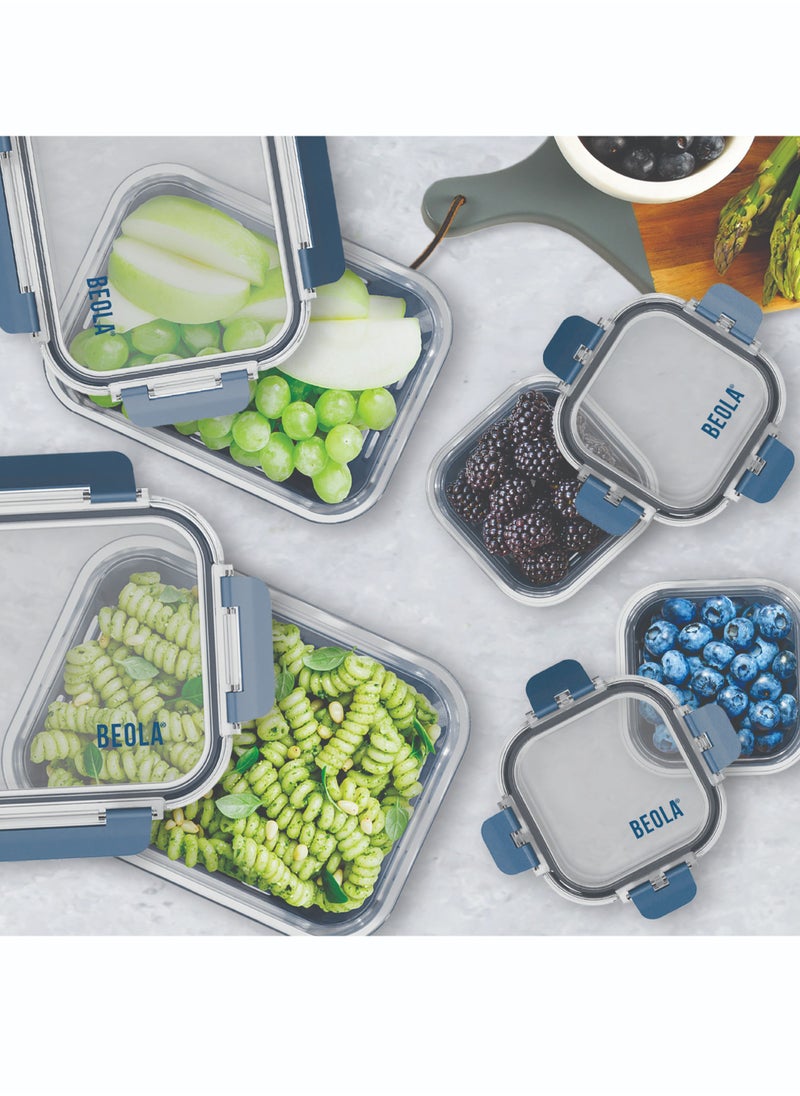 BEOLA Set of 2 Glass Food Storage Containers with Airtight Lids and Silicone Protection, Leakproof Food Organizer, Freezer, Dishwasher, Microwave Safe, Kitchen Organizer for Food (320ml, Marine Blue)  - Image 5