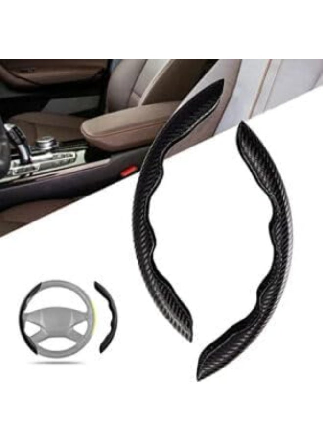 Two-piece carbon fiber steering wheel cover, protective, peel-resistant, scratch-resistant, comfortable to hold, and stylish. black