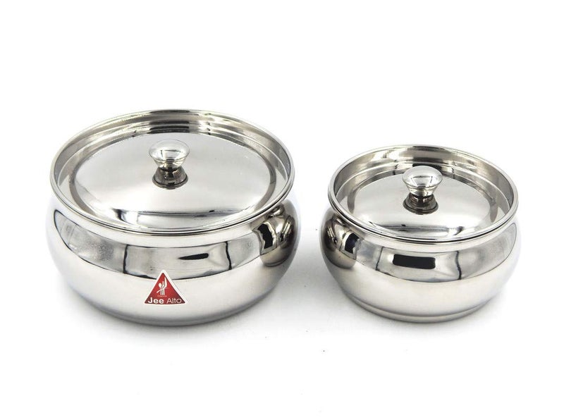 JEE ALTO Stainless Steel Round Apple Multipurpose Container/Serving Dish/Storage Pot Medium Set of 2 Pcs(425 ML, 900ML) - Image 1