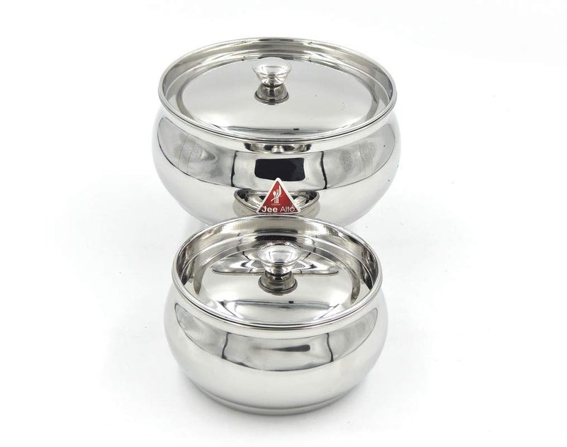 JEE ALTO Stainless Steel Round Apple Multipurpose Container/Serving Dish/Storage Pot Medium Set of 2 Pcs(425 ML, 900ML) - Image 3