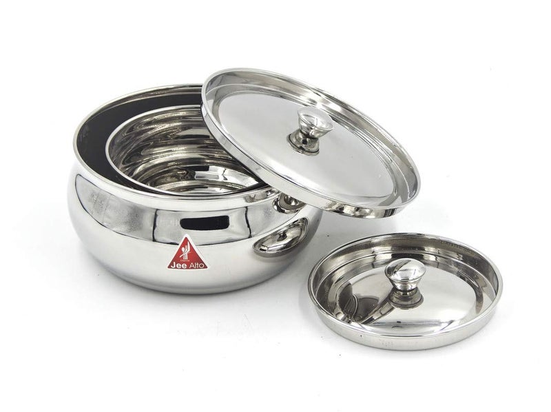 JEE ALTO Stainless Steel Round Apple Multipurpose Container/Serving Dish/Storage Pot Medium Set of 2 Pcs(425 ML, 900ML) - Image 2