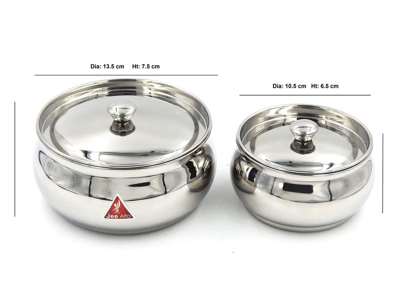 JEE ALTO Stainless Steel Round Apple Multipurpose Container/Serving Dish/Storage Pot Medium Set of 2 Pcs(425 ML, 900ML) - Image 5