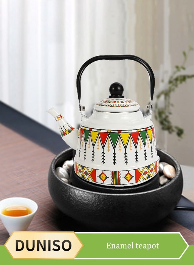 DUNISO غلاية تقليدية مينا، غلاية ذات فوهة طويلة عتيقة، غلاية منزلية مينا، يمكن تسخينها، مناسبة لأجهزة الطهي بالحث، مواقد الغاز، ومواقد السيراميك الكهربائية، تستخدم للشاي، الماء، والزيت (1.1 لتر) - Image 1