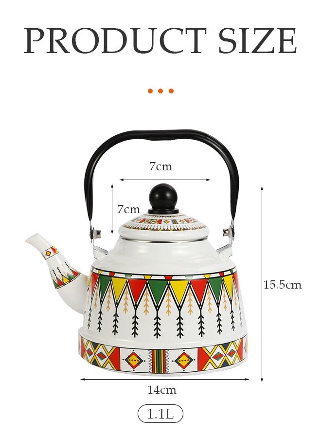 DUNISO غلاية تقليدية مينا، غلاية ذات فوهة طويلة عتيقة، غلاية منزلية مينا، يمكن تسخينها، مناسبة لأجهزة الطهي بالحث، مواقد الغاز، ومواقد السيراميك الكهربائية، تستخدم للشاي، الماء، والزيت (1.1 لتر) - Image 2