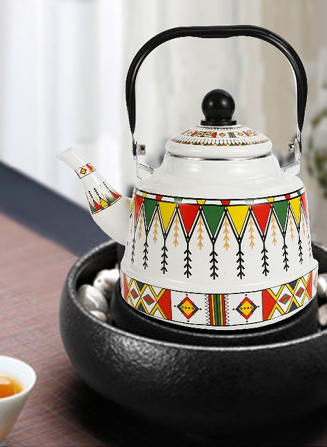 DUNISO غلاية تقليدية مينا، غلاية ذات فوهة طويلة عتيقة، غلاية منزلية مينا، يمكن تسخينها، مناسبة لأجهزة الطهي بالحث، مواقد الغاز، ومواقد السيراميك الكهربائية، تستخدم للشاي، الماء، والزيت (1.1 لتر) - Image 5