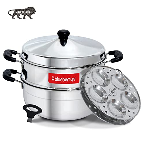 Blueberry's ᴹᴵᔆᵀʸ 4-Plate 16-Idly Stainless Steel Idly Idli Cooker with Stand Lifter and Whistle, Made in India, 1-Year Warranty -Silver (Cooker) - Image 2