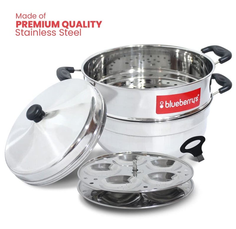 Blueberry's ᴹᴵᔆᵀʸ 4-Plate 16-Idly Stainless Steel Idly Idli Cooker with Stand Lifter and Whistle, Made in India, 1-Year Warranty -Silver (Cooker) - Image 5