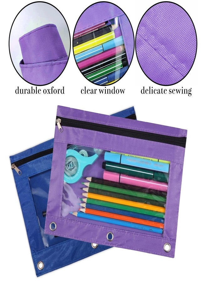 WODISON 3-Ring Pen Pencil Pouch with Clear Window Stationery Bag Binder Case Classroom Organizers Blue - Image 3