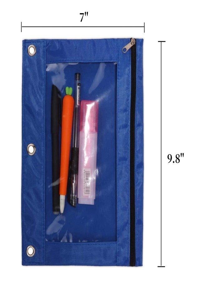 WODISON 3-Ring Pen Pencil Pouch with Clear Window Stationery Bag Binder Case Classroom Organizers Blue - Image 2