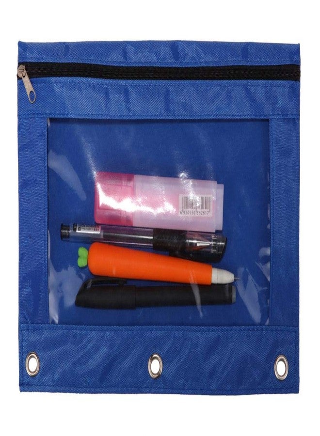 WODISON 3-Ring Pen Pencil Pouch with Clear Window Stationery Bag Binder Case Classroom Organizers Blue - Image 1