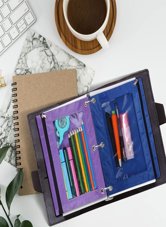 WODISON 3-Ring Pen Pencil Pouch with Clear Window Stationery Bag Binder Case Classroom Organizers Blue - Image 5