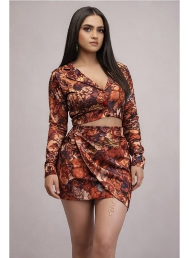 Bold Chic Womenâ€™s Wine Rust Print Co-Ord Set - Image 2