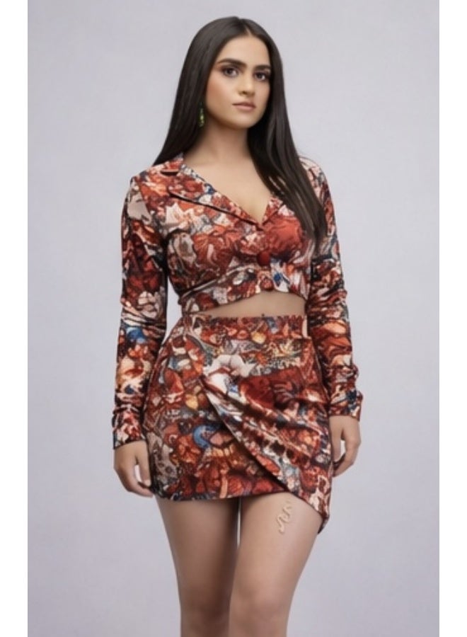 Bold Chic Womenâ€™s Wine Rust Print Co-Ord Set - Image 3