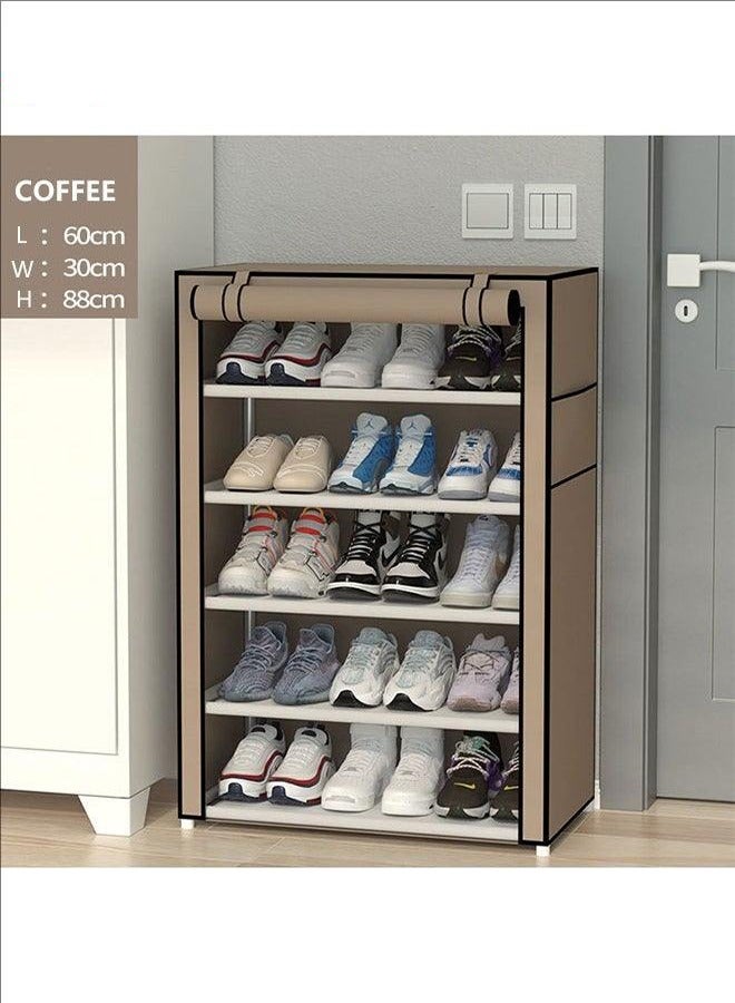 Generic 6-layer shoe rack organizer, portable shoe rack with non-woven fabric covering closet corridor, clean and tidy, bedroom, entrance, coffee  - Image 2