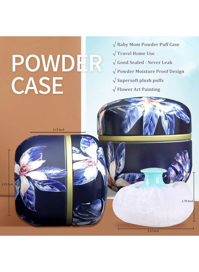 Topwon 3.15" Powder Case with Puff, BPA Free, Fluffy Plush Powder Puffs Container, Baby Women's Body Loose Dusting Dry Powder Box, Travel&Home Use, Blue Flower - Image 5