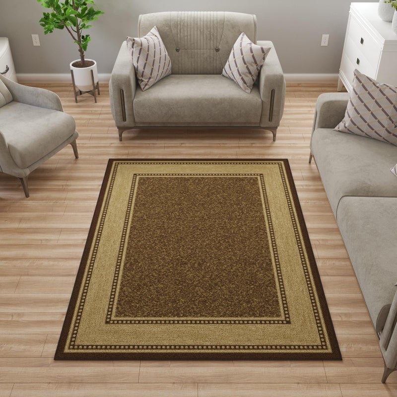 Machine Washable Bordered Design NonSlip Rubberback 5x7 Traditional Area Rug for Living Room Bedroom Kitchen Dining Room 5 x 66 Brown