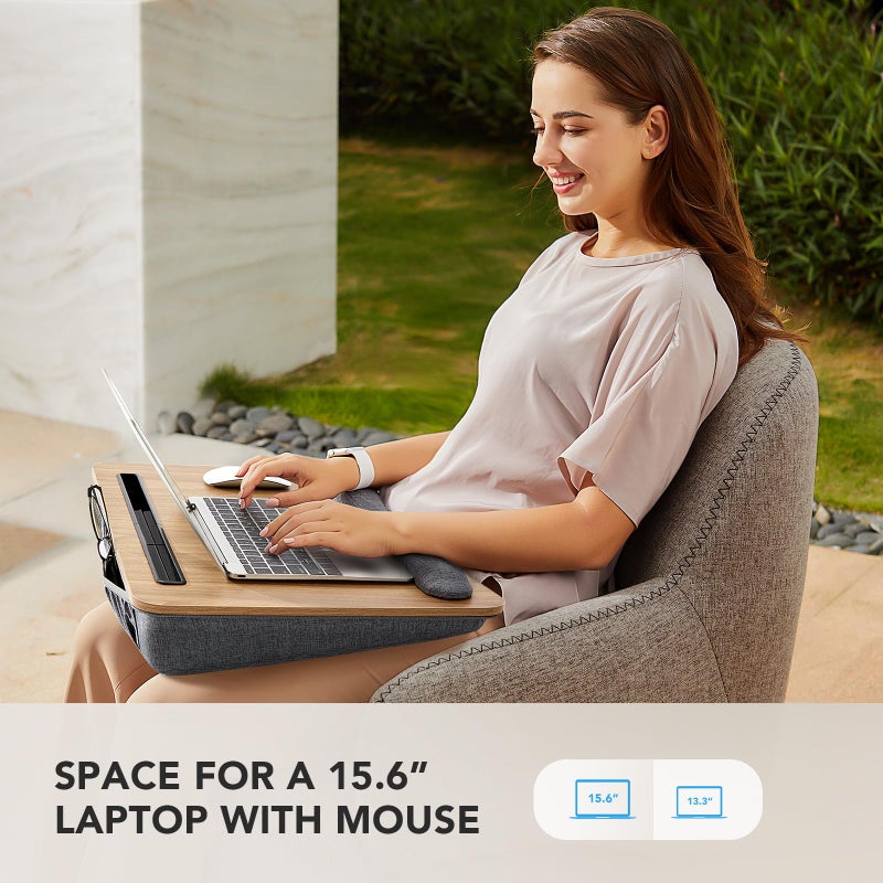 HUANUO Lap Laptop Desk - Portable Lap Desk with Pillow Cushion, Fits up to 17 inch Laptop, with Anti-Slip Strip & Storage Function for Home Office Students Use as Computer Laptop Stand, HNLD28WN - Image 2