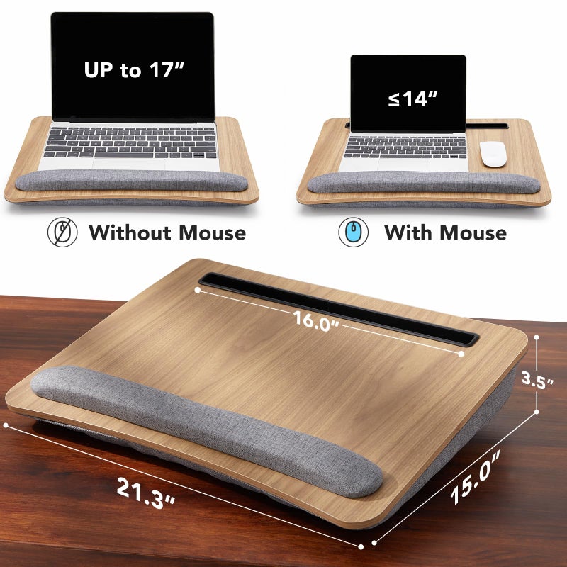HUANUO Lap Laptop Desk - Portable Lap Desk with Pillow Cushion, Fits up to 17 inch Laptop, with Anti-Slip Strip & Storage Function for Home Office Students Use as Computer Laptop Stand, HNLD28WN - Image 3