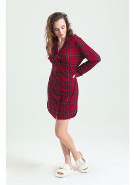 Magic Form 87764 Women's Burgundy Combed Cotton Front Buttoned Nightgown  - Image 3