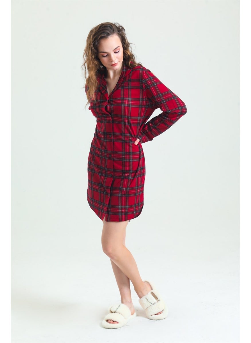 Magic Form 87764 Women's Burgundy Combed Cotton Front Buttoned Nightgown  - Image 3