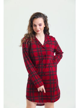 Magic Form 87764 Women's Burgundy Combed Cotton Front Buttoned Nightgown  - Image 4
