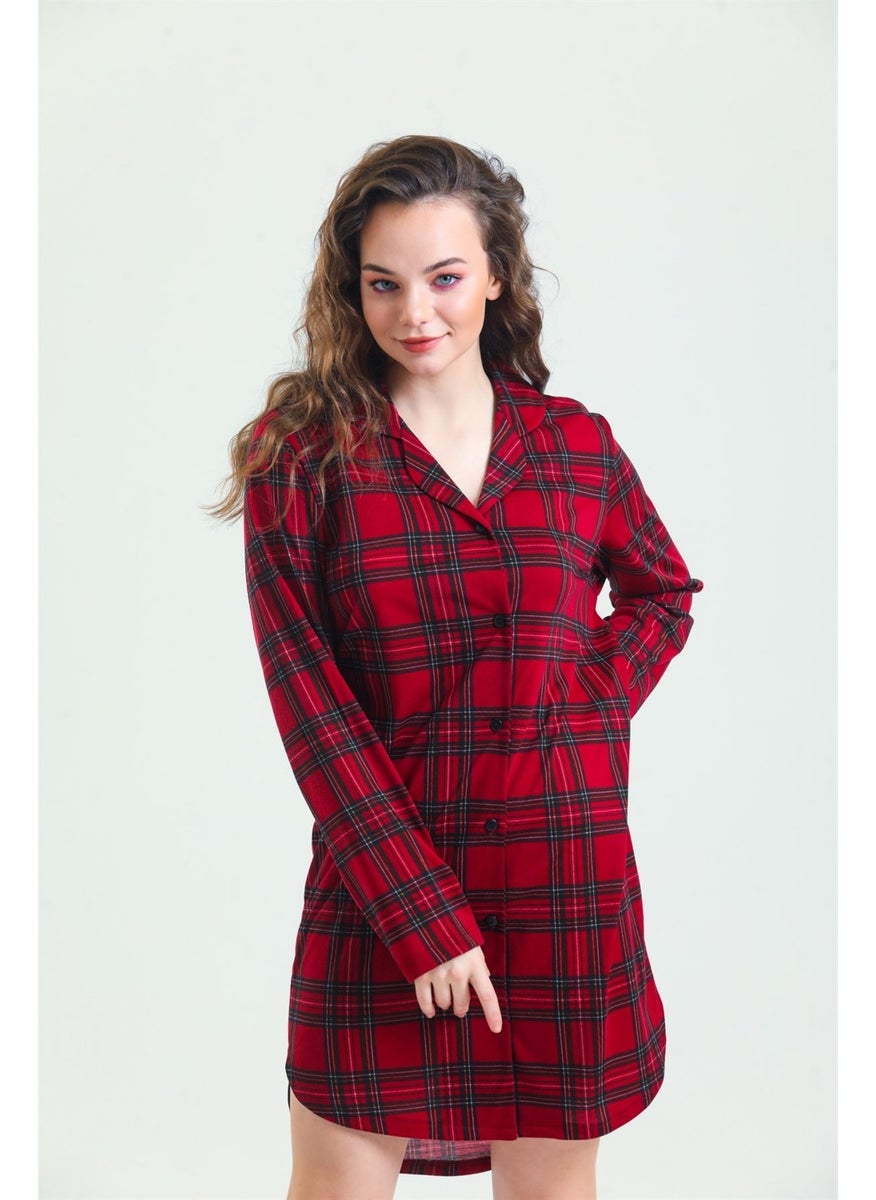 Magic Form 87764 Women's Burgundy Combed Cotton Front Buttoned Nightgown  - Image 4