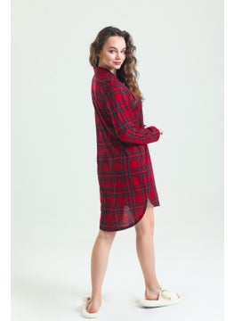 Magic Form 87764 Women's Burgundy Combed Cotton Front Buttoned Nightgown  - Image 2