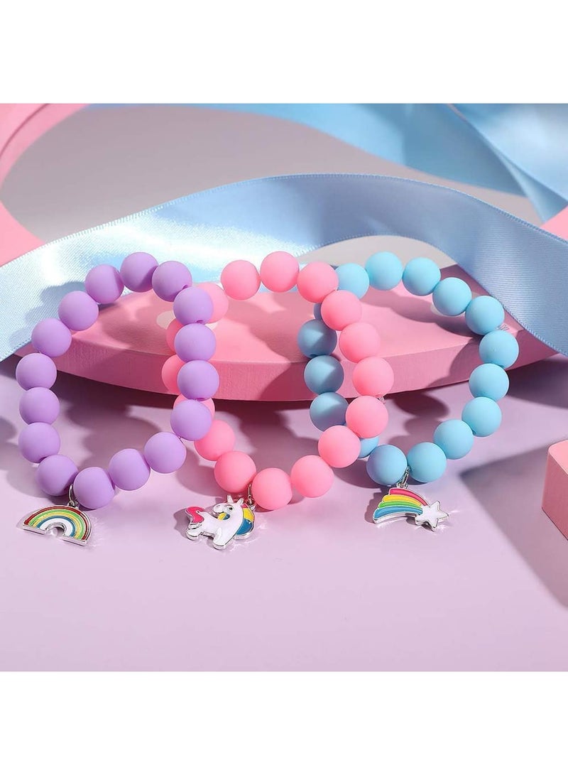 SOLARAE سوار قلادة خرز يونيكورن للفتيات الصغيرات، 6 قطع، سوار صداقة مع سحر قوس قزح، وحش، وشمس، وزهرة، وقلب، ونيازك، هدية لصديق جيد - Image 5