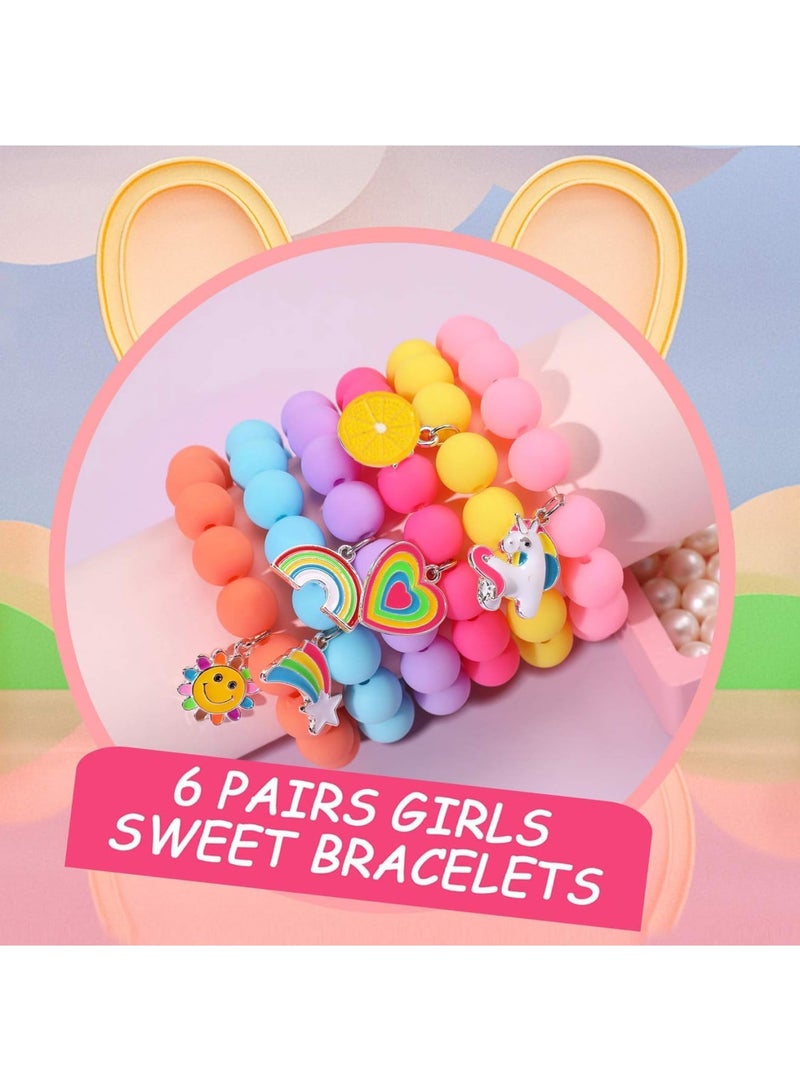 SOLARAE سوار قلادة خرز يونيكورن للفتيات الصغيرات، 6 قطع، سوار صداقة مع سحر قوس قزح، وحش، وشمس، وزهرة، وقلب، ونيازك، هدية لصديق جيد - Image 3