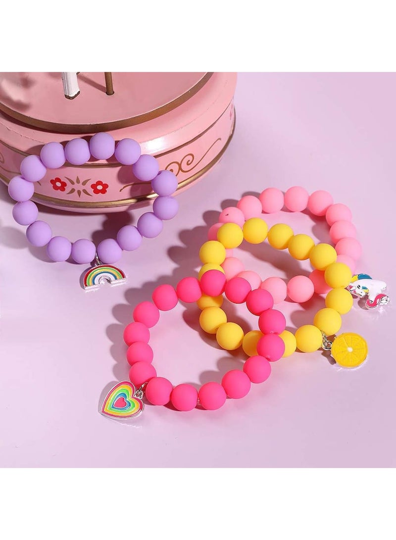 SOLARAE سوار قلادة خرز يونيكورن للفتيات الصغيرات، 6 قطع، سوار صداقة مع سحر قوس قزح، وحش، وشمس، وزهرة، وقلب، ونيازك، هدية لصديق جيد - Image 2