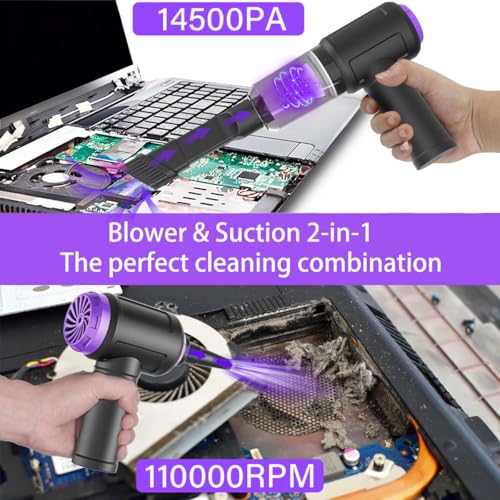 Meudeen 14500 Pa Computer Vacuum Cleaner Mini 110000RPM Compressed Air Duster for Keyboard Cleaning Cordless Canned Air Powerful Energy Efficient - Image 3