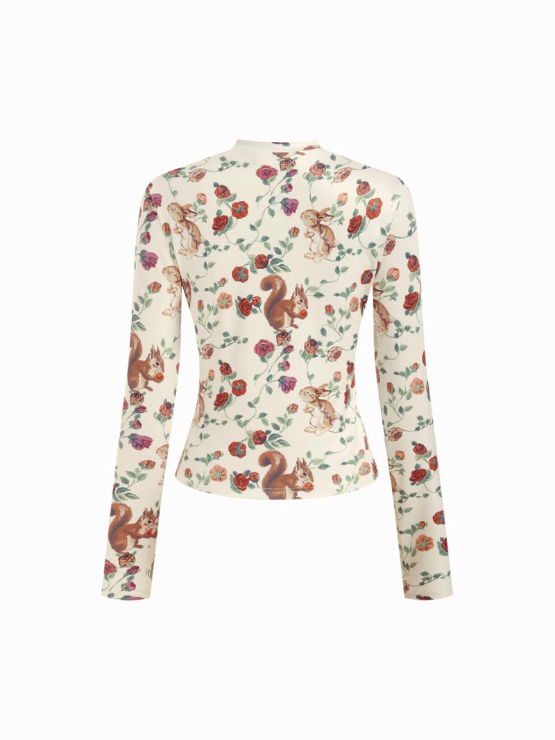 CIDER Women's Floral Knitted Long Sleeve Mock Neck Going Out Slim Fit Tops Fall Outfits Trendy Clothes Ivory, XS - Image 5